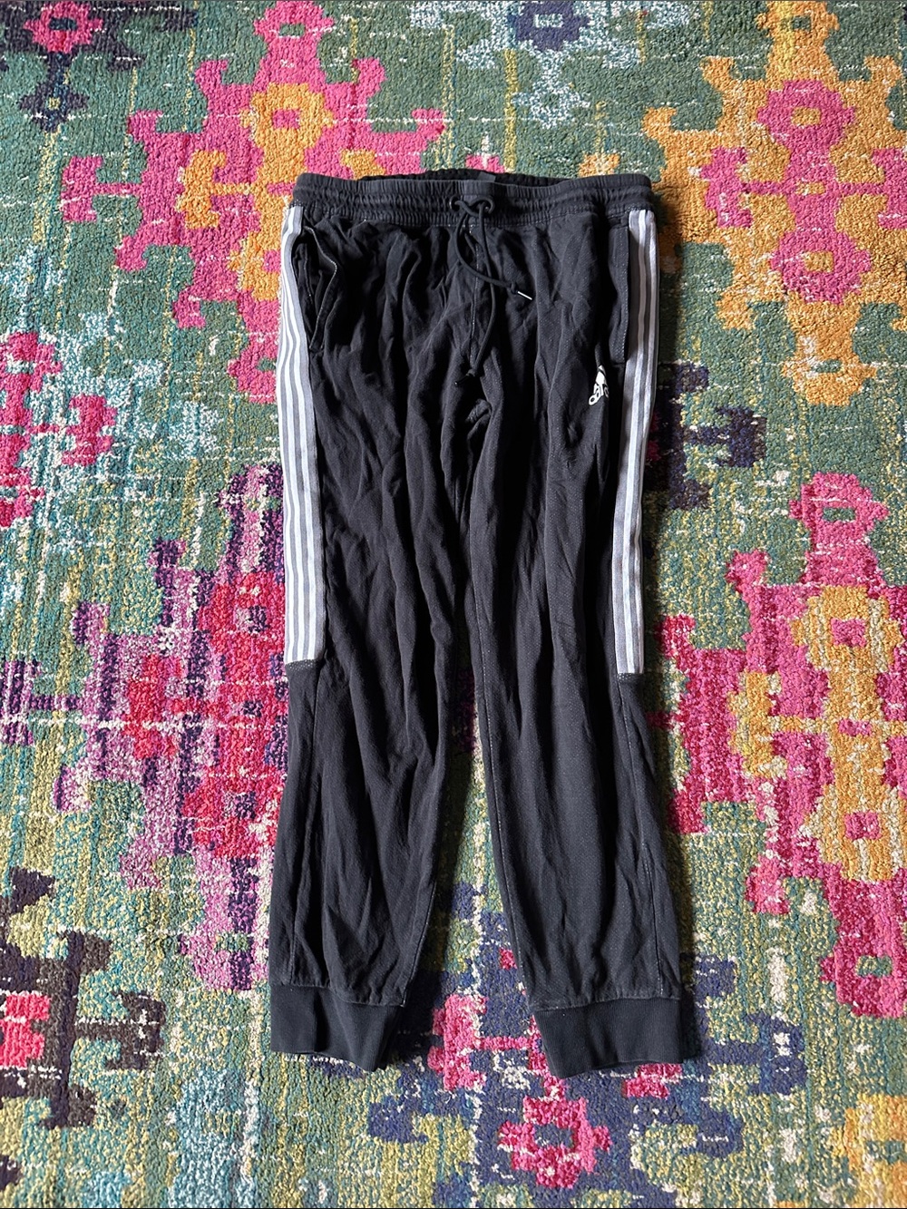 adidas Black Men’s Joggers with White Side Stripes